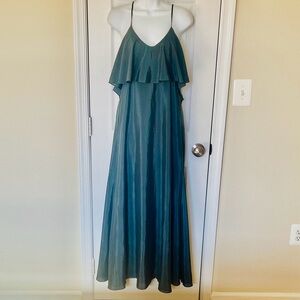 BCBGeneration Dark Green Ruffle-Front Spaghetti Strap Maxi Dress